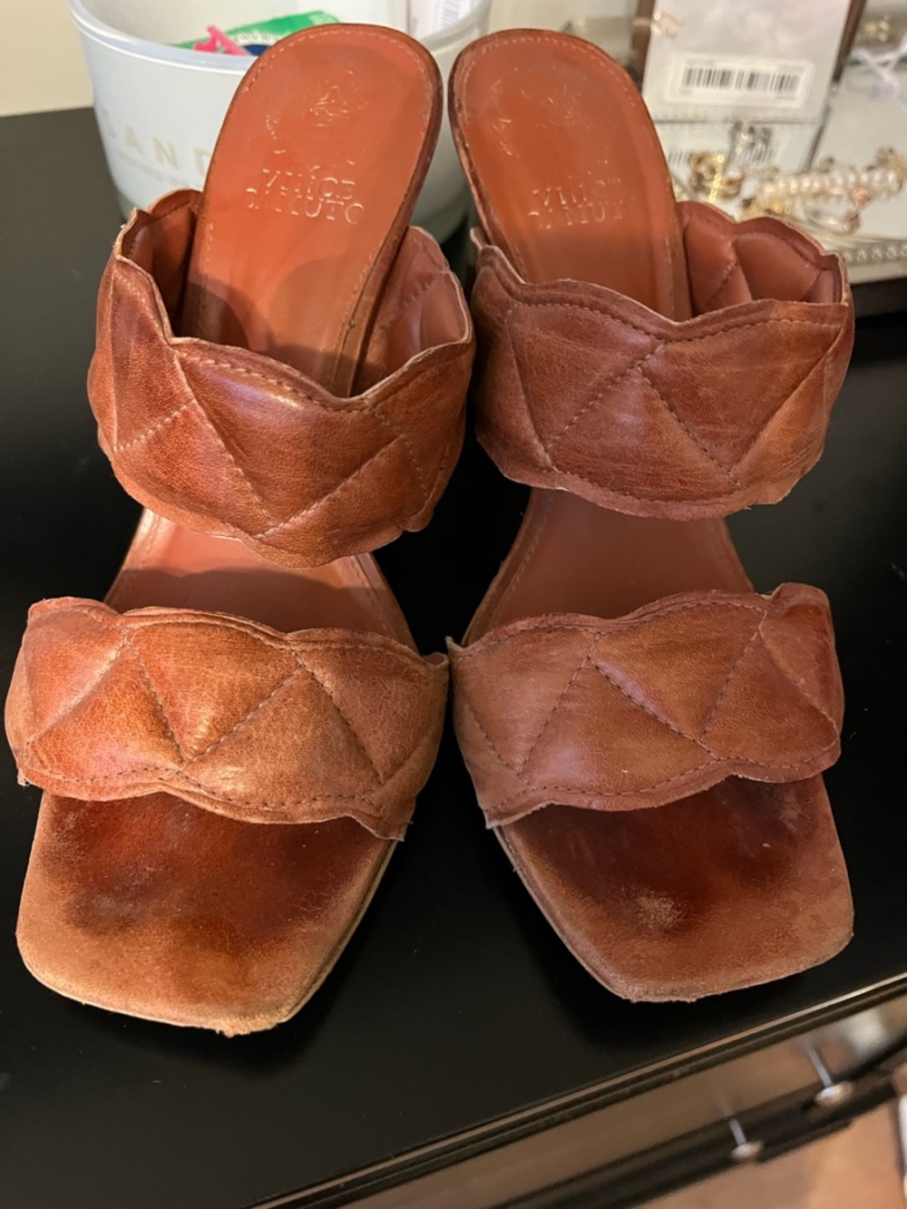 Vince Camuto Quilted Double-Strap Slide Sandals - Rust Brown